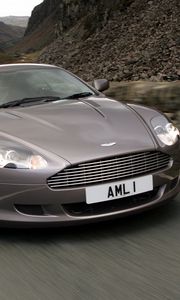 Preview wallpaper aston martin, db9, 2004, gray, front view, style, cars, speed, mountains, asphalt