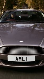 Preview wallpaper aston martin, db9, 2004, gray, front view, style, sports, cars, speed, trees