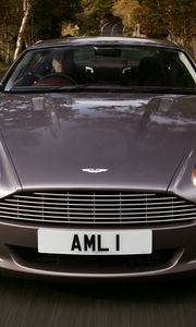 Preview wallpaper aston martin, db9, 2004, gray, front view, style, sports, cars, speed, trees