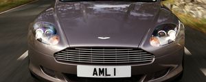 Preview wallpaper aston martin, db9, 2004, gray, front view, style, sports, cars, speed, trees