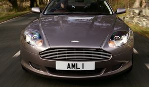 Preview wallpaper aston martin, db9, 2004, gray, front view, style, sports, cars, speed, trees