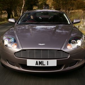 Preview wallpaper aston martin, db9, 2004, gray, front view, style, sports, cars, speed, trees