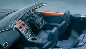 Preview wallpaper aston martin, db9, 2004, black, salon, interior, steering wheel