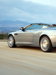 Preview wallpaper aston martin, db9, 2004, gray, side view, style, cars, speed, mountains