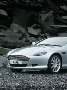 Preview wallpaper aston martin, db9, 2004, silver metallic, front view, sport, auto