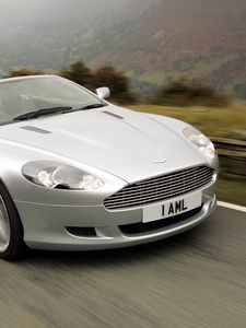 Preview wallpaper aston martin, db9, 2004, silver metallic, front view, style, speed, nature