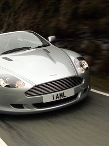 Preview wallpaper aston martin, db9, 2004, silver metallic, front view, cars, speed