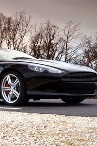 Preview wallpaper aston martin, db9, 2006, black, side view, style, cars, sports, trees, sky