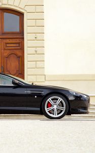 Preview wallpaper aston martin, db9, 2006, black, side view, sports, style, cars, building