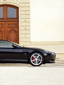 Preview wallpaper aston martin, db9, 2006, black, side view, sports, style, cars, building