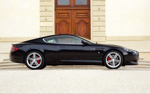 Preview wallpaper aston martin, db9, 2006, black, side view, sports, style, cars, building