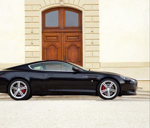 Preview wallpaper aston martin, db9, 2006, black, side view, sports, style, cars, building
