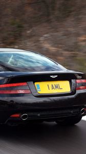 Preview wallpaper aston martin, db9, 2006, black, rear view, style, cars, speed, nature, trees