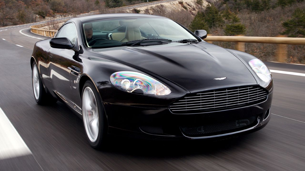 Wallpaper aston martin, db9, 2006, black, front view, style, cars, sports, speed, nature, trees, asphalt