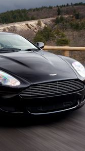 Preview wallpaper aston martin, db9, 2006, black, front view, style, cars, sports, speed, nature, trees, asphalt