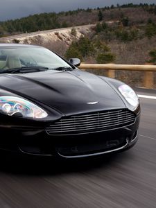 Preview wallpaper aston martin, db9, 2006, black, front view, style, cars, sports, speed, nature, trees, asphalt