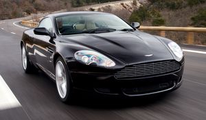 Preview wallpaper aston martin, db9, 2006, black, front view, style, cars, sports, speed, nature, trees, asphalt