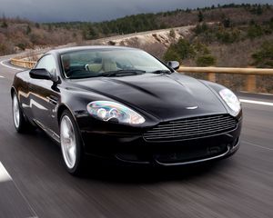 Preview wallpaper aston martin, db9, 2006, black, front view, style, cars, sports, speed, nature, trees, asphalt