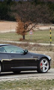 Preview wallpaper aston martin, db9, 2006, black, side view, style, sports, cars, nature, trees