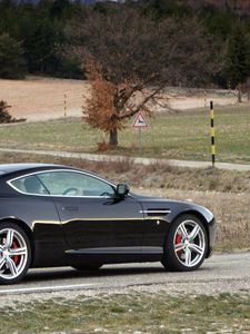 Preview wallpaper aston martin, db9, 2006, black, side view, style, sports, cars, nature, trees