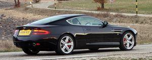 Preview wallpaper aston martin, db9, 2006, black, side view, style, sports, cars, nature, trees