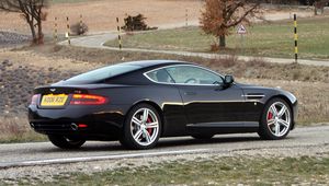 Preview wallpaper aston martin, db9, 2006, black, side view, style, sports, cars, nature, trees