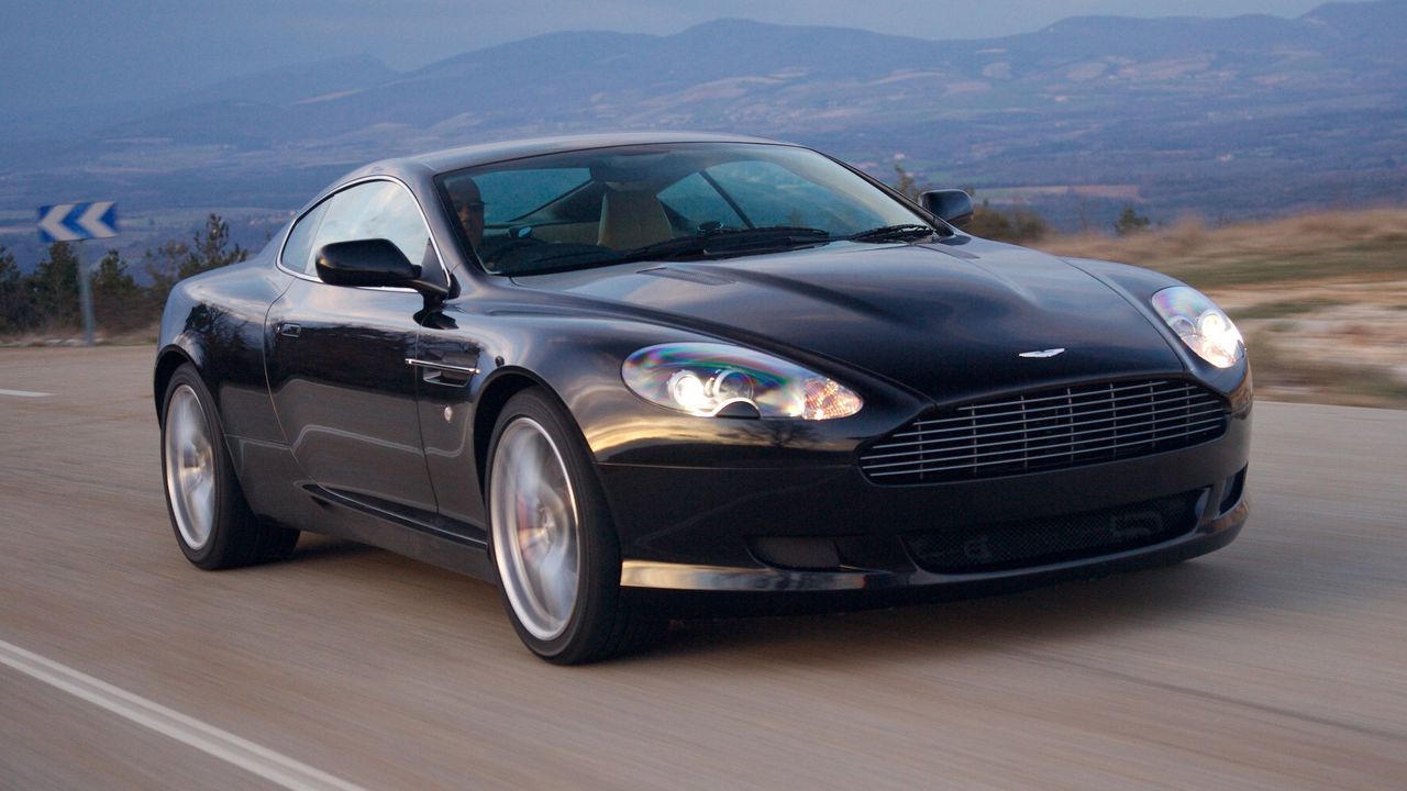 Wallpaper aston martin, db9, 2006, blue, front view, style, sports, cars, nature, mountains, asphalt, speed
