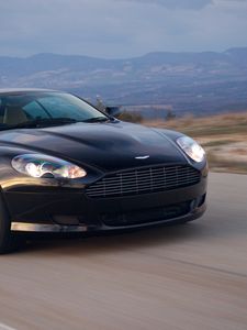 Preview wallpaper aston martin, db9, 2006, blue, front view, style, sports, cars, nature, mountains, asphalt, speed