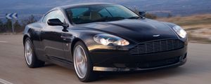 Preview wallpaper aston martin, db9, 2006, blue, front view, style, sports, cars, nature, mountains, asphalt, speed