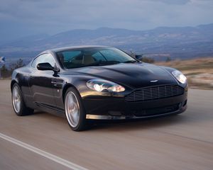 Preview wallpaper aston martin, db9, 2006, blue, front view, style, sports, cars, nature, mountains, asphalt, speed