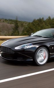 Preview wallpaper aston martin, db9, 2006, black, side view, style, sports, cars, speed, trees, asphalt
