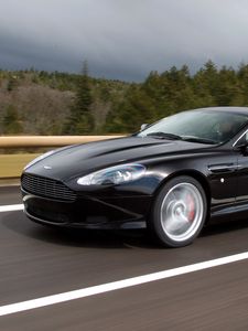 Preview wallpaper aston martin, db9, 2006, black, side view, style, sports, cars, speed, trees, asphalt