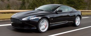 Preview wallpaper aston martin, db9, 2006, black, side view, style, sports, cars, speed, trees, asphalt