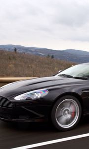 Preview wallpaper aston martin, db9, 2006, black, side view, sports, cars, mountains, nature