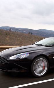 Preview wallpaper aston martin, db9, 2006, black, side view, sports, cars, mountains, nature