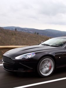 Preview wallpaper aston martin, db9, 2006, black, side view, sports, cars, mountains, nature