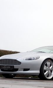 Preview wallpaper aston martin, db9, 2007, silver metallic, side view, style, sports, cars, trees, shrubs