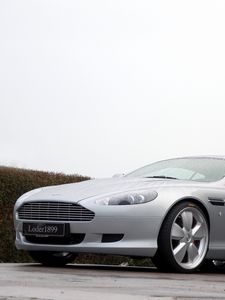 Preview wallpaper aston martin, db9, 2007, silver metallic, side view, style, sports, cars, trees, shrubs