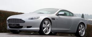 Preview wallpaper aston martin, db9, 2007, silver metallic, side view, style, sports, cars, trees, shrubs