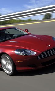 Preview wallpaper aston martin, db9, 2008, red, side view, style, cars, speed, trees, asphalt