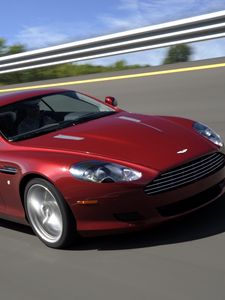 Preview wallpaper aston martin, db9, 2008, red, side view, style, cars, speed, trees, asphalt