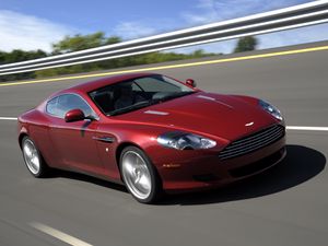 Preview wallpaper aston martin, db9, 2008, red, side view, style, cars, speed, trees, asphalt