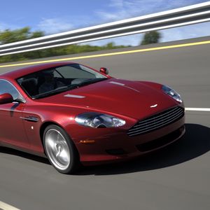 Preview wallpaper aston martin, db9, 2008, red, side view, style, cars, speed, trees, asphalt