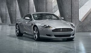 Preview wallpaper aston martin, db9, 2008, gray metallic, front view, style, cars, reflection
