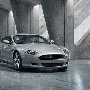 Preview wallpaper aston martin, db9, 2008, gray metallic, front view, style, cars, reflection