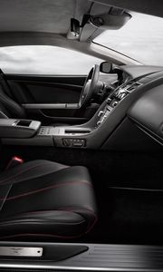 Preview wallpaper aston martin, db9, 2008, black, interior, salon, steering wheel