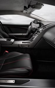 Preview wallpaper aston martin, db9, 2008, black, interior, salon, steering wheel