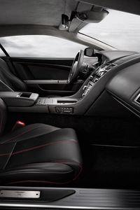 Preview wallpaper aston martin, db9, 2008, black, interior, salon, steering wheel