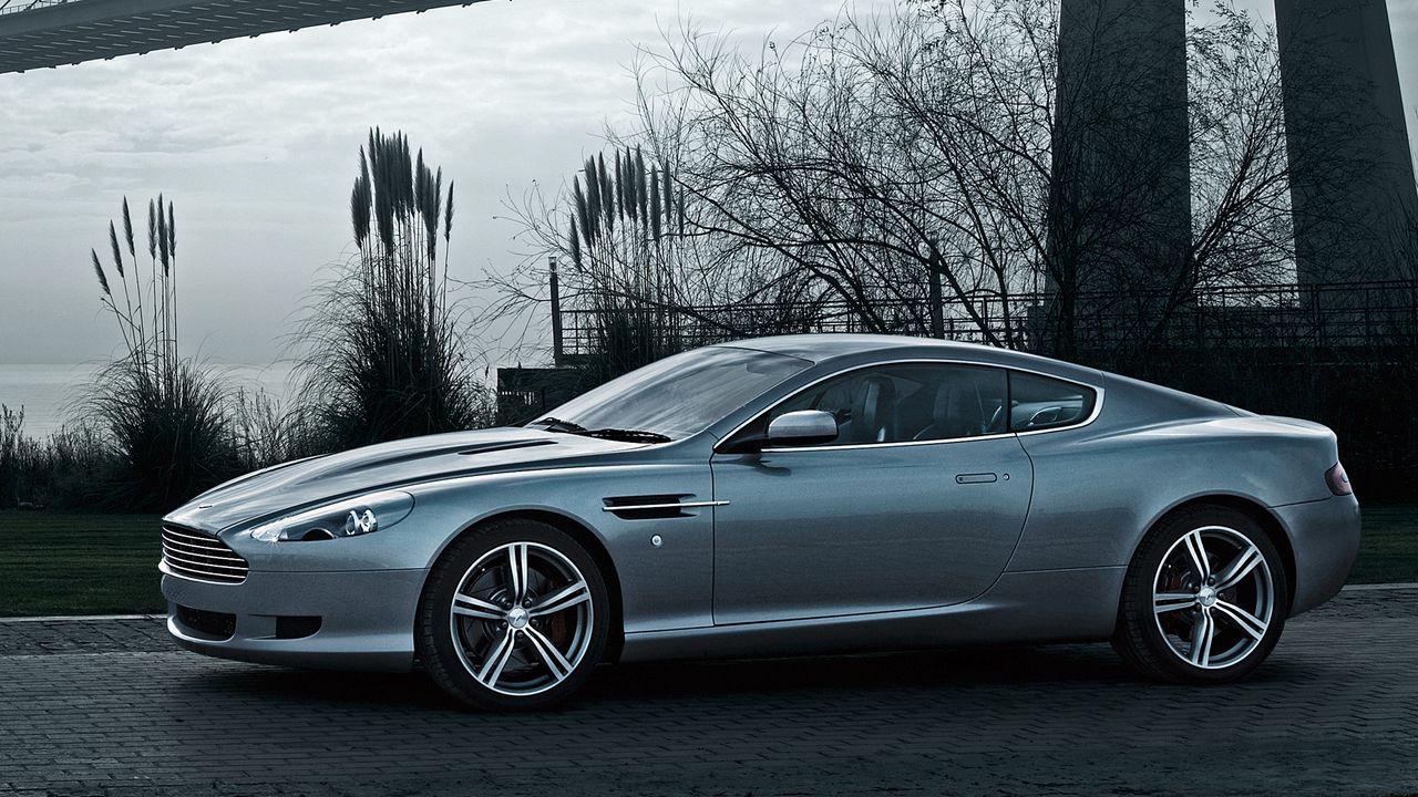 Wallpaper aston martin, db9, 2008, gray, side view, style, cars, nature, tree