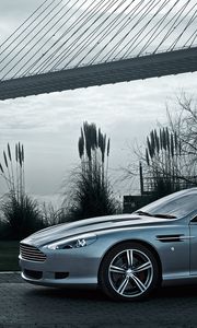 Preview wallpaper aston martin, db9, 2008, gray, side view, style, cars, nature, tree